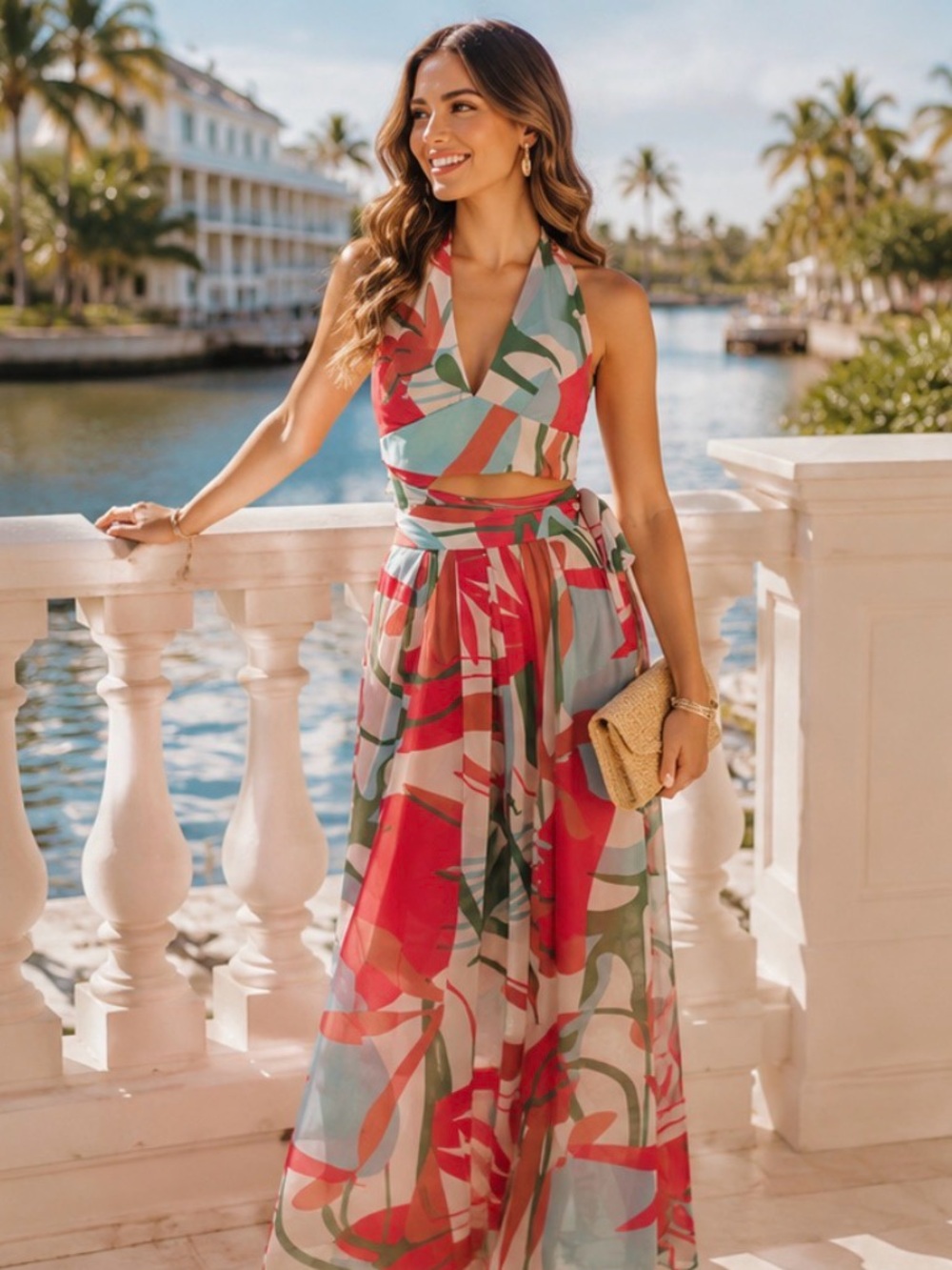 PatBO Rio Bustier Palazzo Set Floral Chiffon Resort Luxe Size S